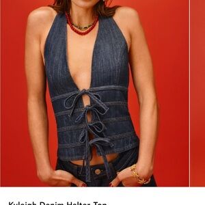 Reformation Denim Lace-Up Halter Top